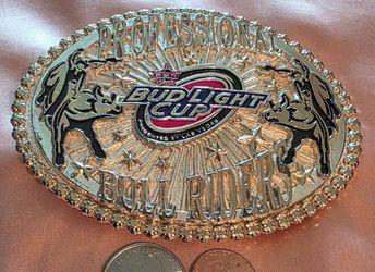 Vintage Metal Belt Buckle, Professional Bull Riders, PBR Design, Montana Silversmiths, Nice Horse Head, Nice Design, 4 1/4" x 3 1/4", Heavy Duty, Qual