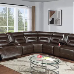 BROWN FAUX LEATHER POWER RECLINING SECTIONAL. FINANCING AVAILABLE