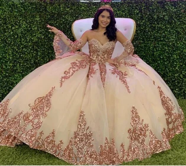rose gold champagne quinceanera dresses Princesa Quinceanera PR30182 Dress