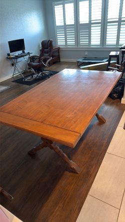 Vintage Wood Dining Table with Trestle Base