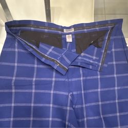 IZOD Men's Blue Plaid Pants Flat Front Button Zip Woven Polyester Rayon 38