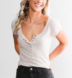 Free people intimately white tee with rose gold buttons Size S