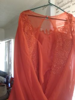 Coral Chiffon Dress with Lace Detail