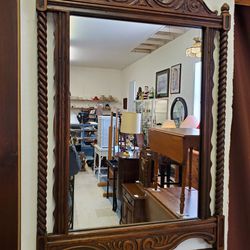 Antique Carved Wood Framed Wall Mirror