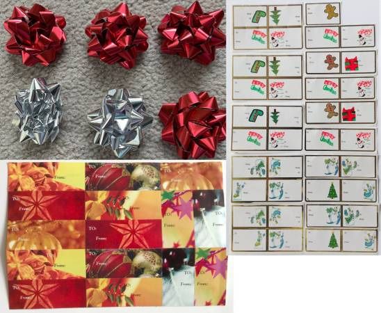 Gift Tags and Bows - 64 Tags + 7 Bows + Storage Box 