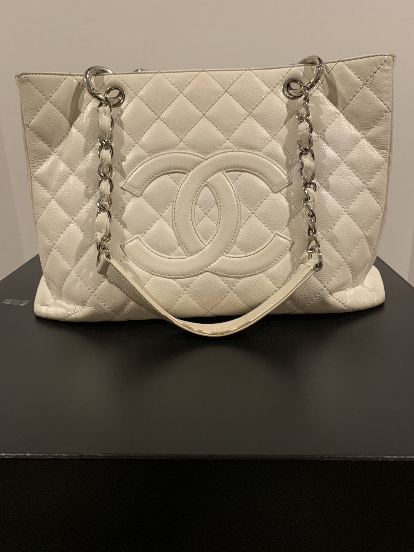CHANEL large grand shopping quilted tote - white AUTHENTIC