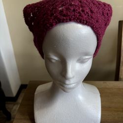 Handmade Crochet Light Weight Headband Bandana In Fuchsia Meteorite Sparkle 
