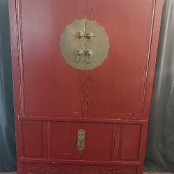 Antique Chinese Red Lacquer Wedding Cabinet