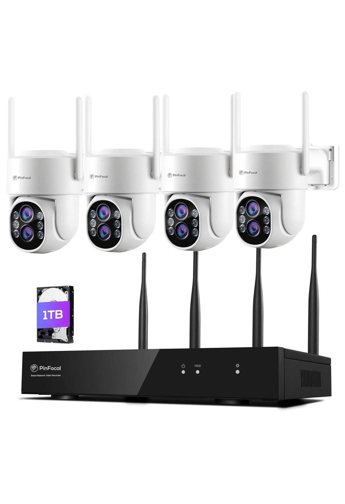Wireless Security Camera System, 4pc 2K PTZ Outdoor Security Camera, 360° View, AI Detection, Color Night Vision, 16CH Pro NVR, WIFI6 2.4G & 5G, 1TB H
