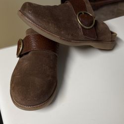 Sofft Billie Brown Leather Suede Slip On Comfort Clogs ,Slides,Mules SZ 8