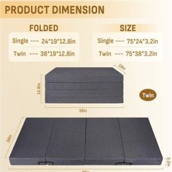 Quad Folding Mattress, Single Size - 3.2 Inch Foldable Memory Foam Mattress with Washable Cover