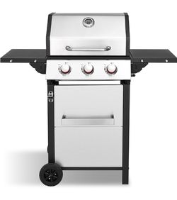 100% Brand New in box 3-Burner Propane Grill,  30,000 BTU BBQ Grill with Folding Side Tables