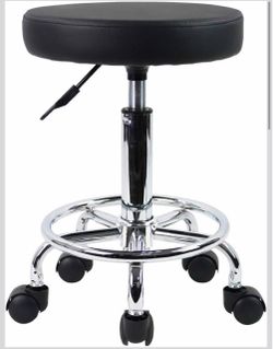 KKTONER PU Leather Round Rolling Stool with Foot Rest Swivel Height Adjustment Spa Drafting Salon Tattoo Work Office Massage Stools Task Chair Small (