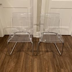 Pair of Clear & Chrome IKEA Tobias Chairs