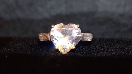 Cubic Zirconia Heart and Sterling Silver Ring Stamped 925 Sz 8
