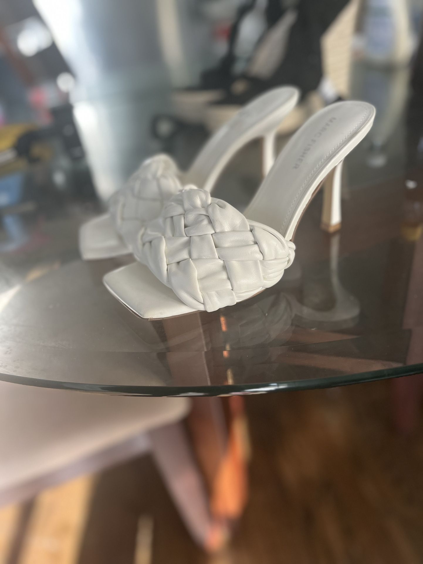 White Woven Heels Sandal