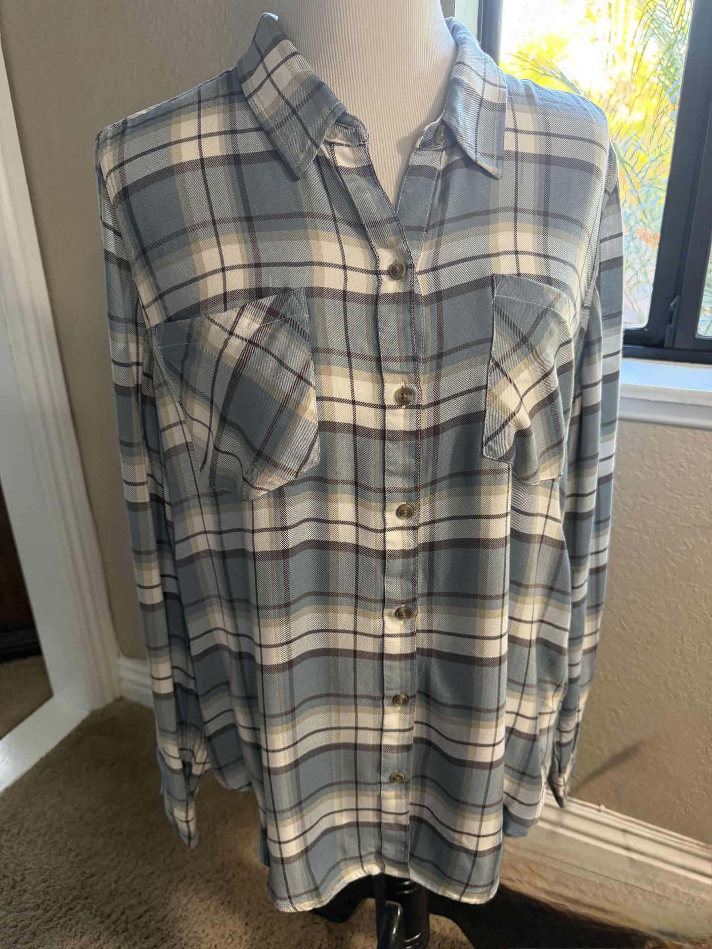 LUCKY BRAND Womens Size Large Plaid Long Sleeve Button Front Collared Shirt Top