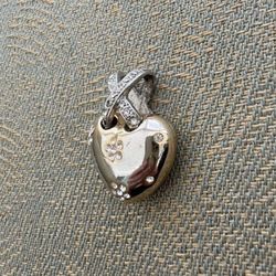 Vintage heart rhinestone pendant 1.5” In good condition  No markings