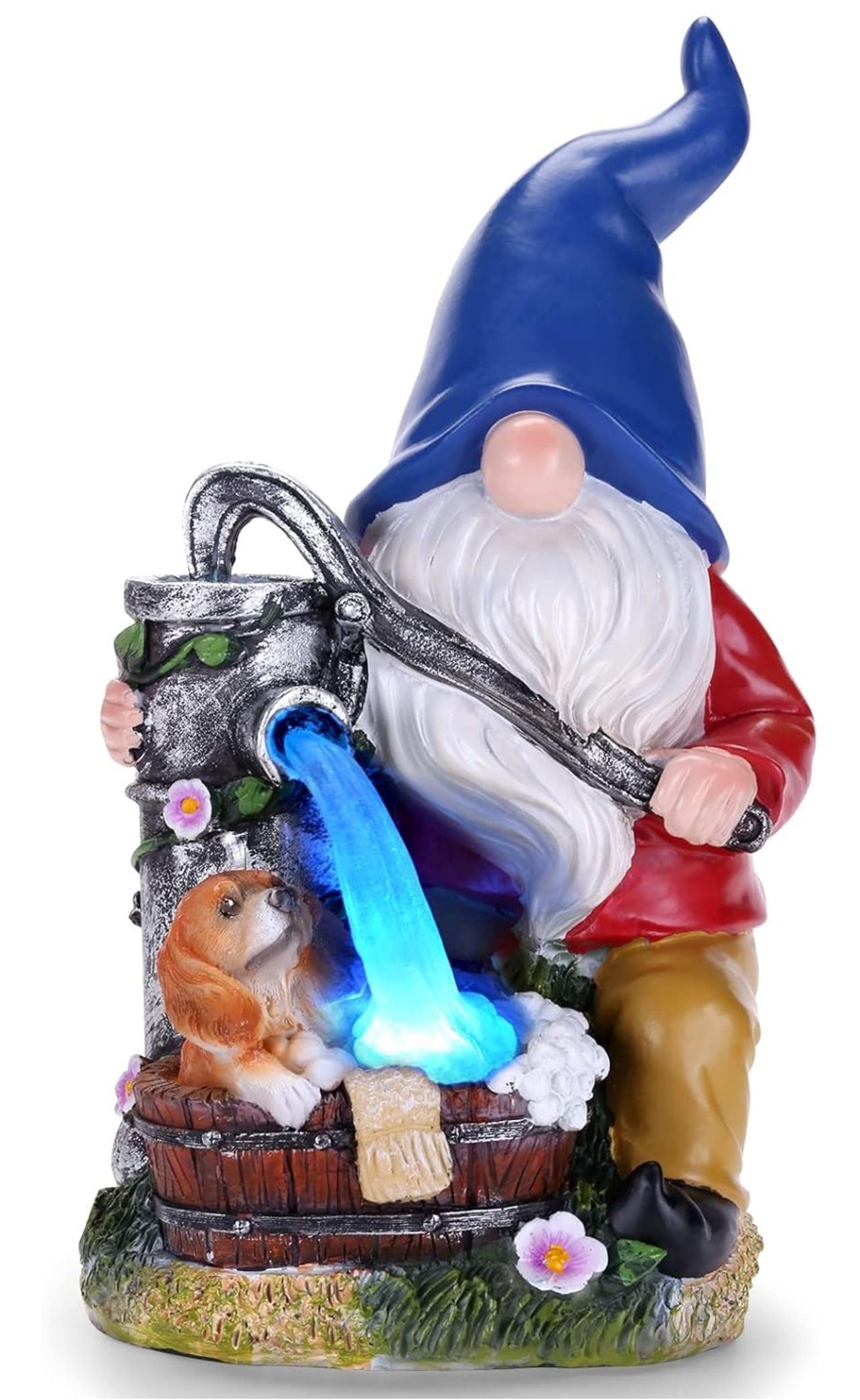 Garden Gnome Statue, Gnome Decoration for Yard with Blue Solar Light, Patio Porch Yard Garden Decor for Outside, Lawn Ornament