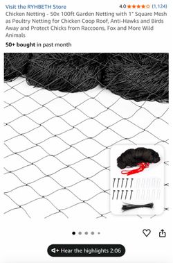 Chicken Netting - 50x 100ft Garden Netting with 1" Square Mesh as Poultry Netting for Chicken Coop Roof, Anti-Hawks and Birds Away and Protect Chicks 