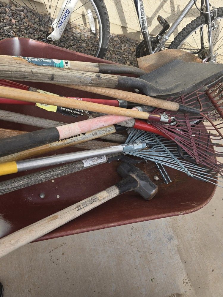 WHEELBARROW, YARD TOOLS ALL ONE MONEY