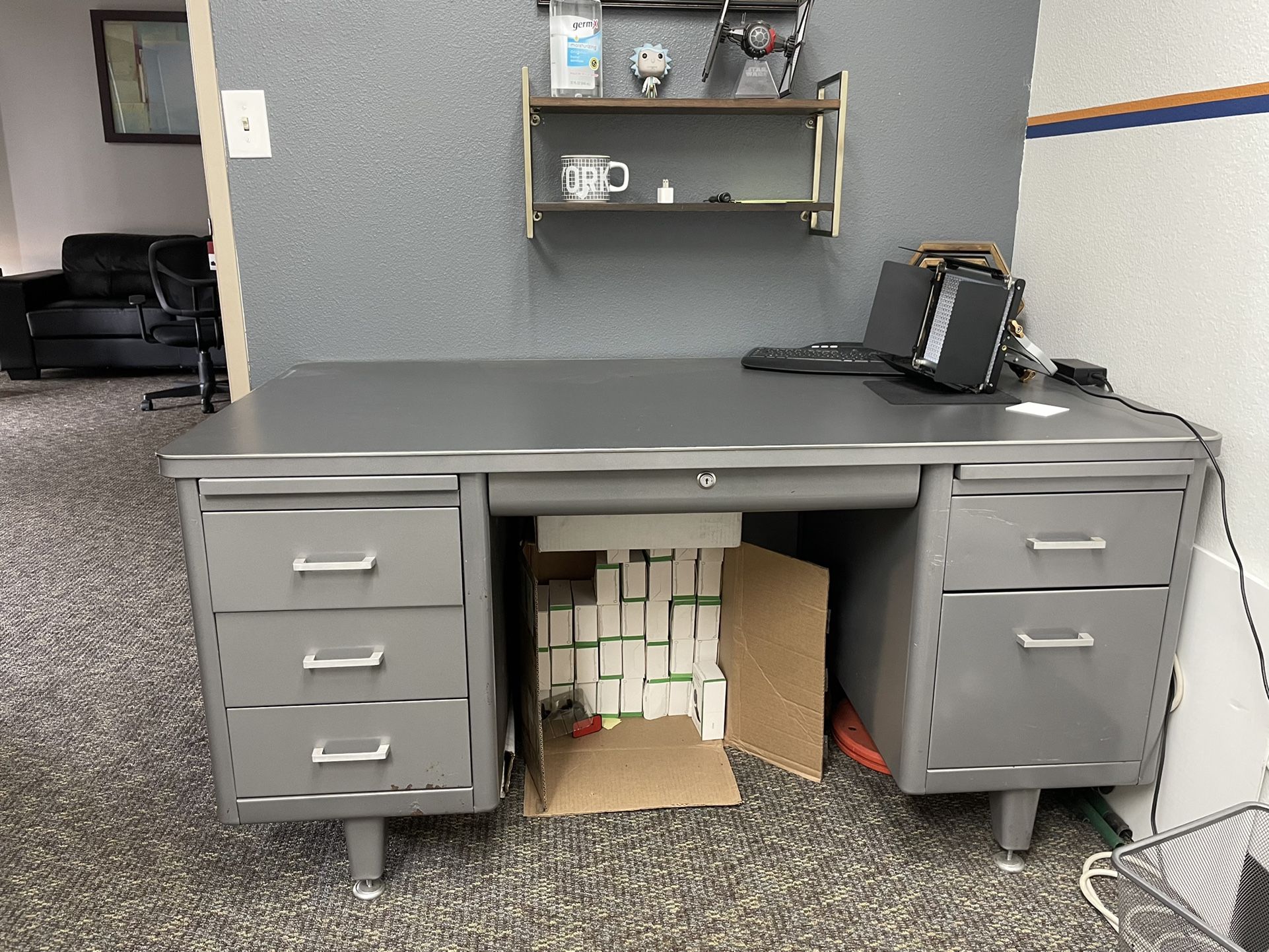 Vintage Steelcase Tanker Desk, Cabinet and Key!