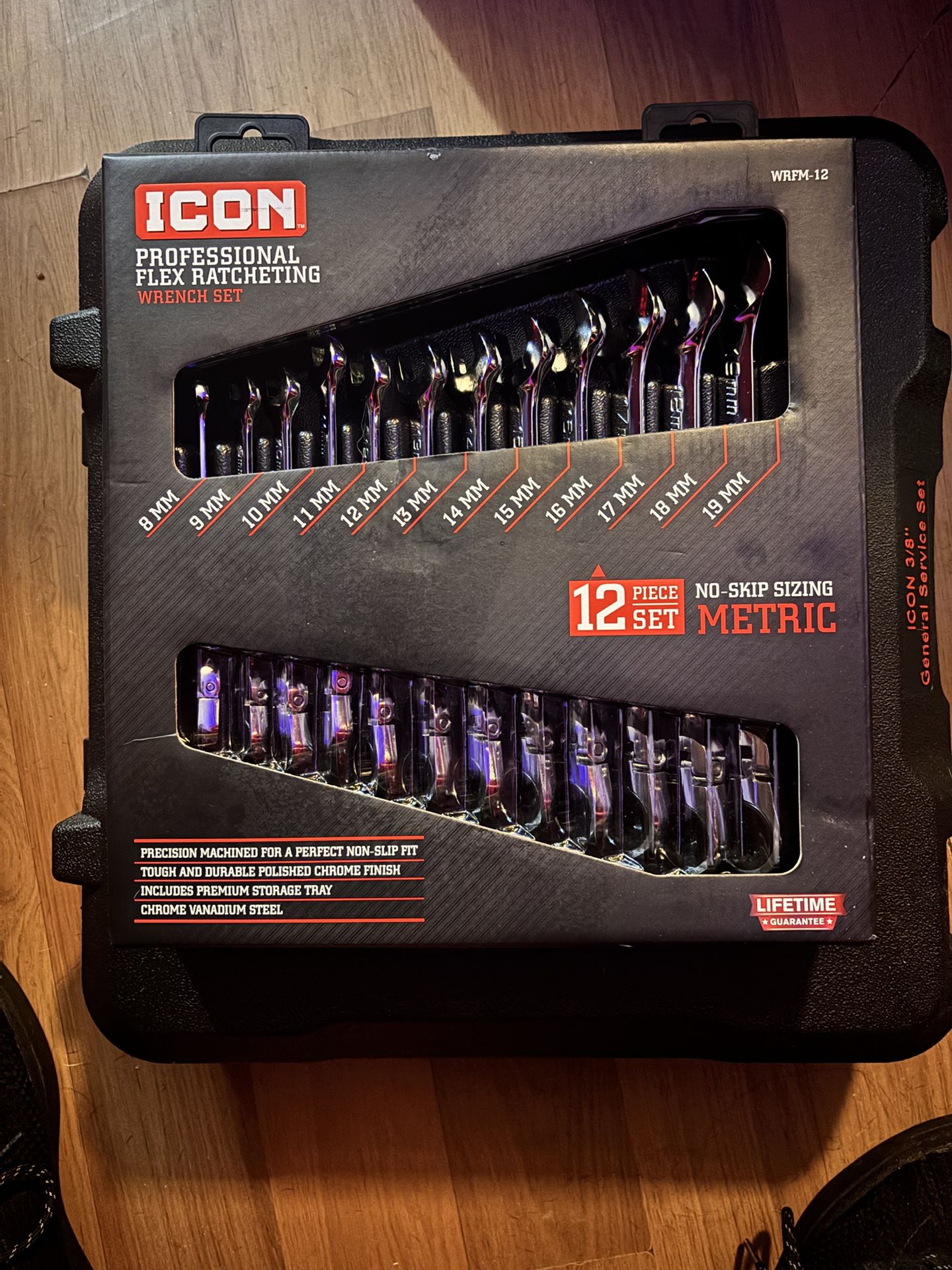 ICON™ Professional Flex-Head Metric Ratcheting Combination Wrench Set, 12-Piece