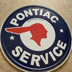 Vintage Pontiac Service Round Tin Sign 