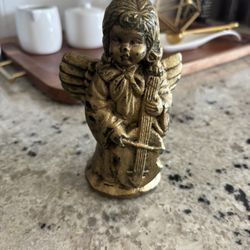 Vintage Angel Christmas Candle Gold Color Playing Instruments 6”
