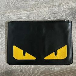 Fendi Monster Yellow Eye Leather Clutch