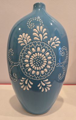 Blue Vase With Hand Painted Floral Design