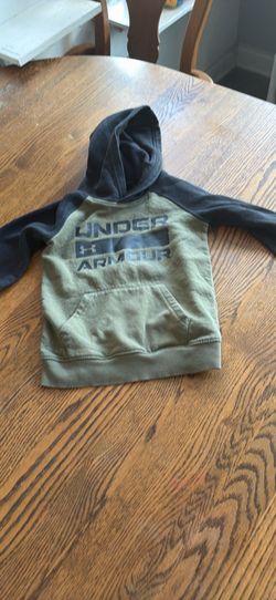 Kids Under Armour Hoodie Green Body Black Hood & Sleeves Large Logo Sz 6