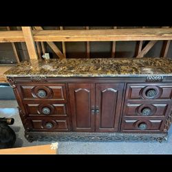 Bedroom Dresser Hard Wood Marble Countertop 