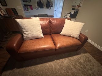 Crate and Barrel Leather Sleeper Love Seat