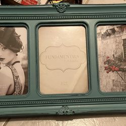 New Turquoise Blue Triple Picture Frames 5 X 7", actual piece 19 and three-quarter inches wide by just about 10 1/2 inches