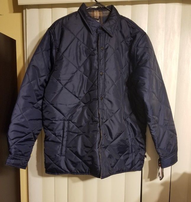 Men's Genuine Dickies Reversible 2-in-1 Quilted Flannel Shirt Jacket Relaxed Fit Size Large Navy Blue & Black Available $55 Each