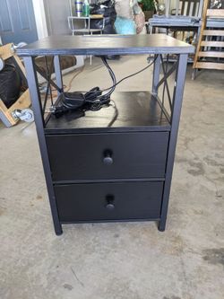 Black Nightstand with 2 Drawers and Shelf