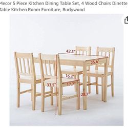 5 Peice Kitchen Dining Table Set, 4 Wood Chairs Dinette