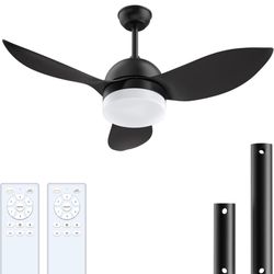 Ceiling Fan with Lights Remote, LED Black Ceiling Fans 38" with Quiet DC Reversible Motor 6-Speeds Dimmable Light Ceiling Fan Indoor/Outdoor for Bedro