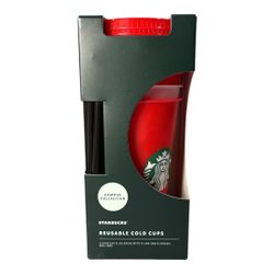 New Starbucks Reusable 24 oz Cold Cups Lids & Straws Campus Rutgers Set Of 5