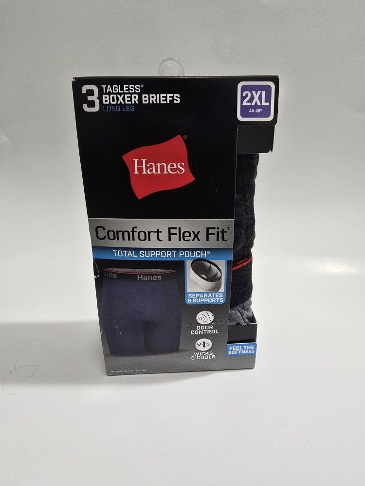 Hanes Men Comfort Flex Total Support Pouch Long Leg Boxer 2XL Briefs 3-Pack