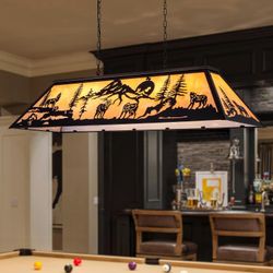Tiffany Pool Table Light 60 inch, 5 Lights Rustic Wolf Chandelier for Kitchen Island, Cabin, Billiards Table Lamp, Farmhouse Chandelier for Country, W