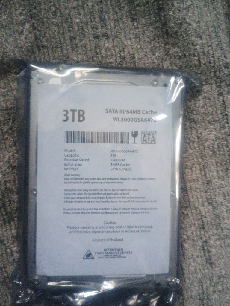 WL 3TB 7200RPM 64MB Cache SATA III 6.0Gb/s 3.5