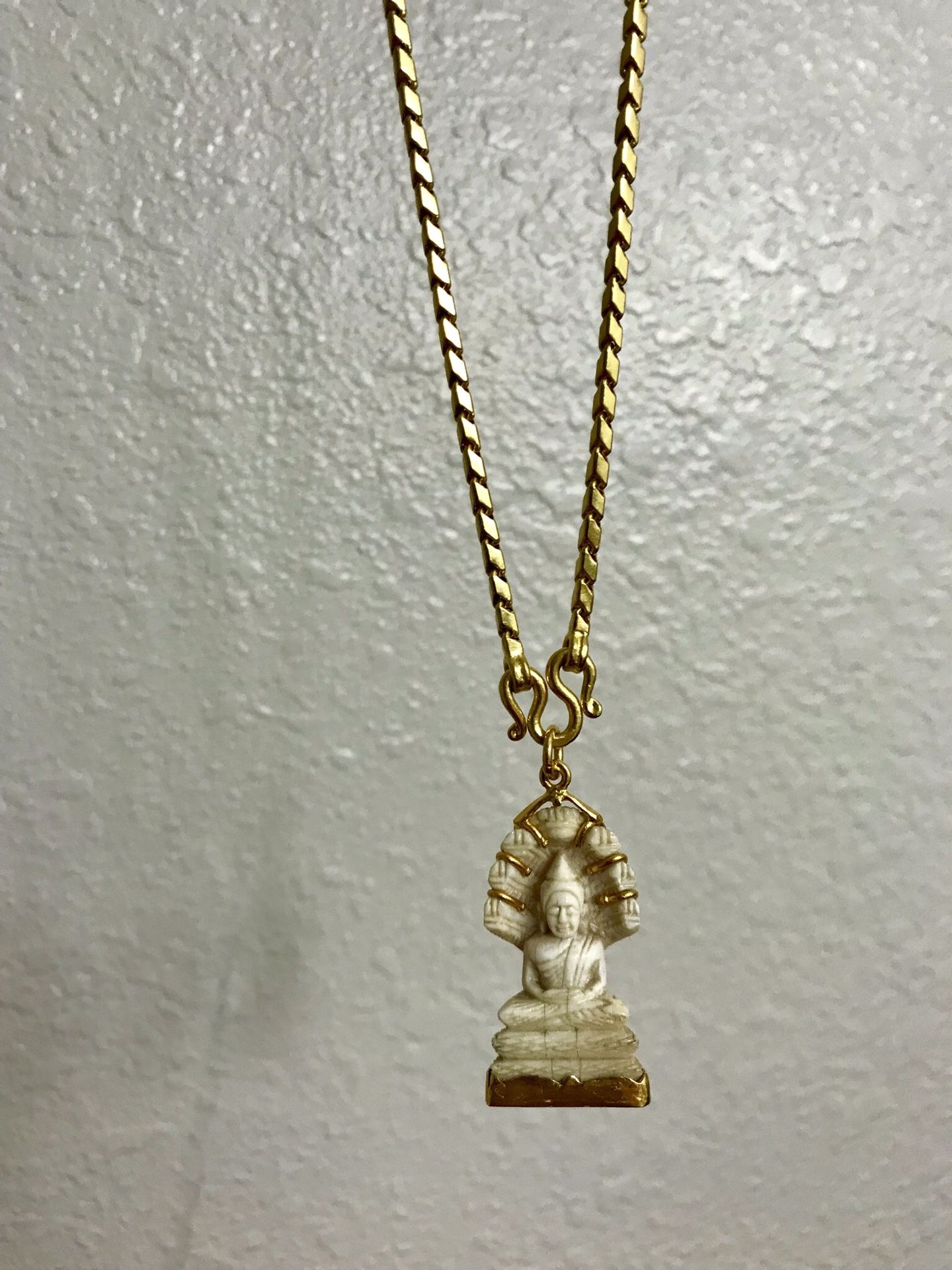 24K gold chain w/ Real Rare ancient Buddha Naga Ivory Pendant From Cambodia