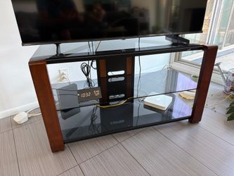 Glass and wood TV stand