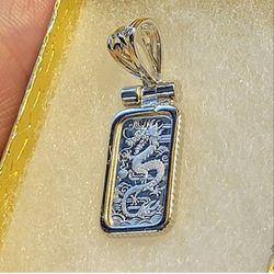 Dragon Pendant 1g .999 Fine Silver W/ Bezel (925) Brand New Jewelry Charm