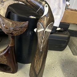 2 Wooden Hand Carved Statues From Indonesia 