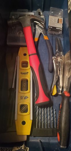 Blue Plastic Toolbox with Assorted Hand Tools