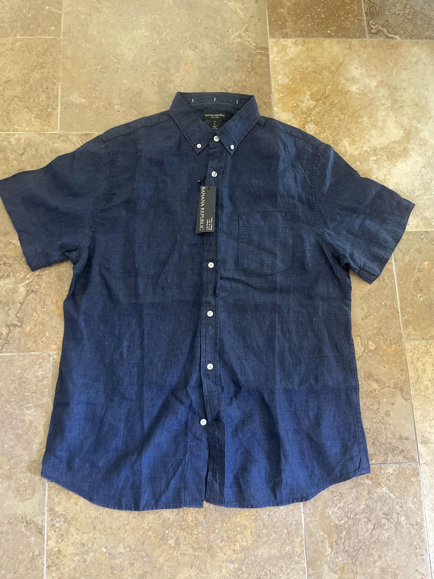 Banana Republic Navy CASTELLETO LINEN SHIRT, Large, NWT