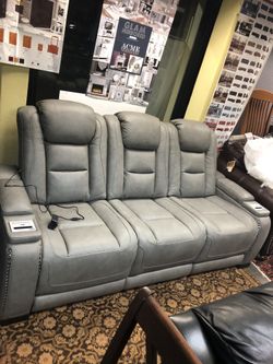 Genuine leather power reclining sofa